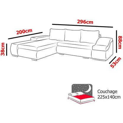 Canapé d'angle convertible gris et caisson de rangement blanc - Angle Gauche