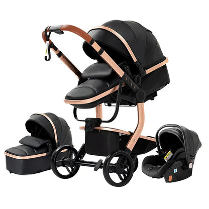 Poussette bébé 3 en 1 poussette nouveau-né poussette landau haute qualité bébé Senior Portable roue en caoutchouc PU cuir Parm