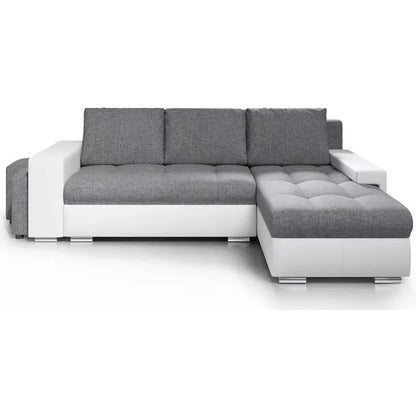 Canapé d'angle lit convertible blanc et gris + 2 poufs L.255 x P.165 x H.90 cm Canapé rembourré réversible pour salon