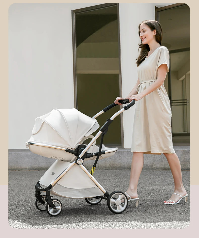 Poussette luxueuse et légère pour bébé, siège en forme d'œuf pour nouveau-né, poussette inclinable à une main, taille compacte