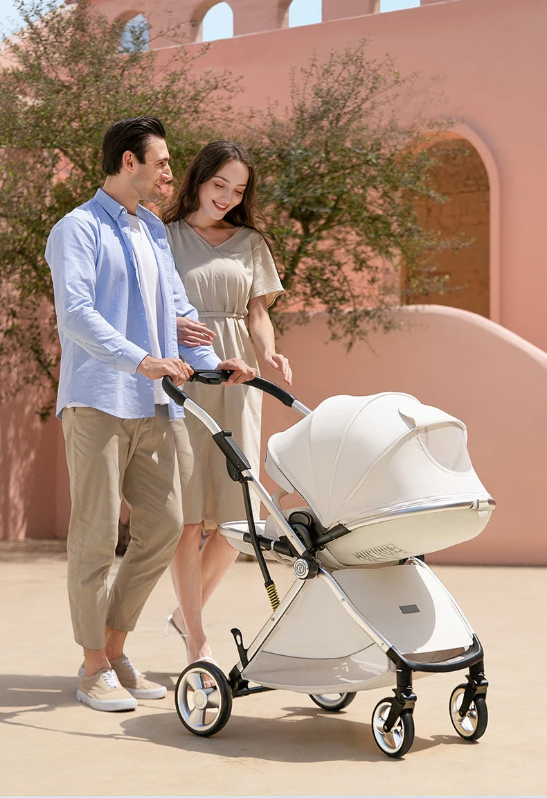 Poussette luxueuse et légère pour bébé, siège en forme d'œuf pour nouveau-né, poussette inclinable à une main, taille compacte