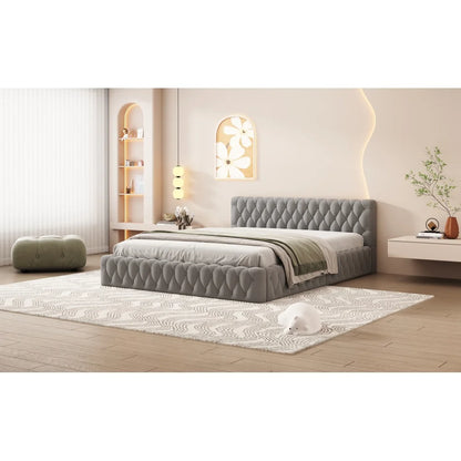 Lit double moderne 140x200 cm pour ado, velours doux pour la peau, Gris