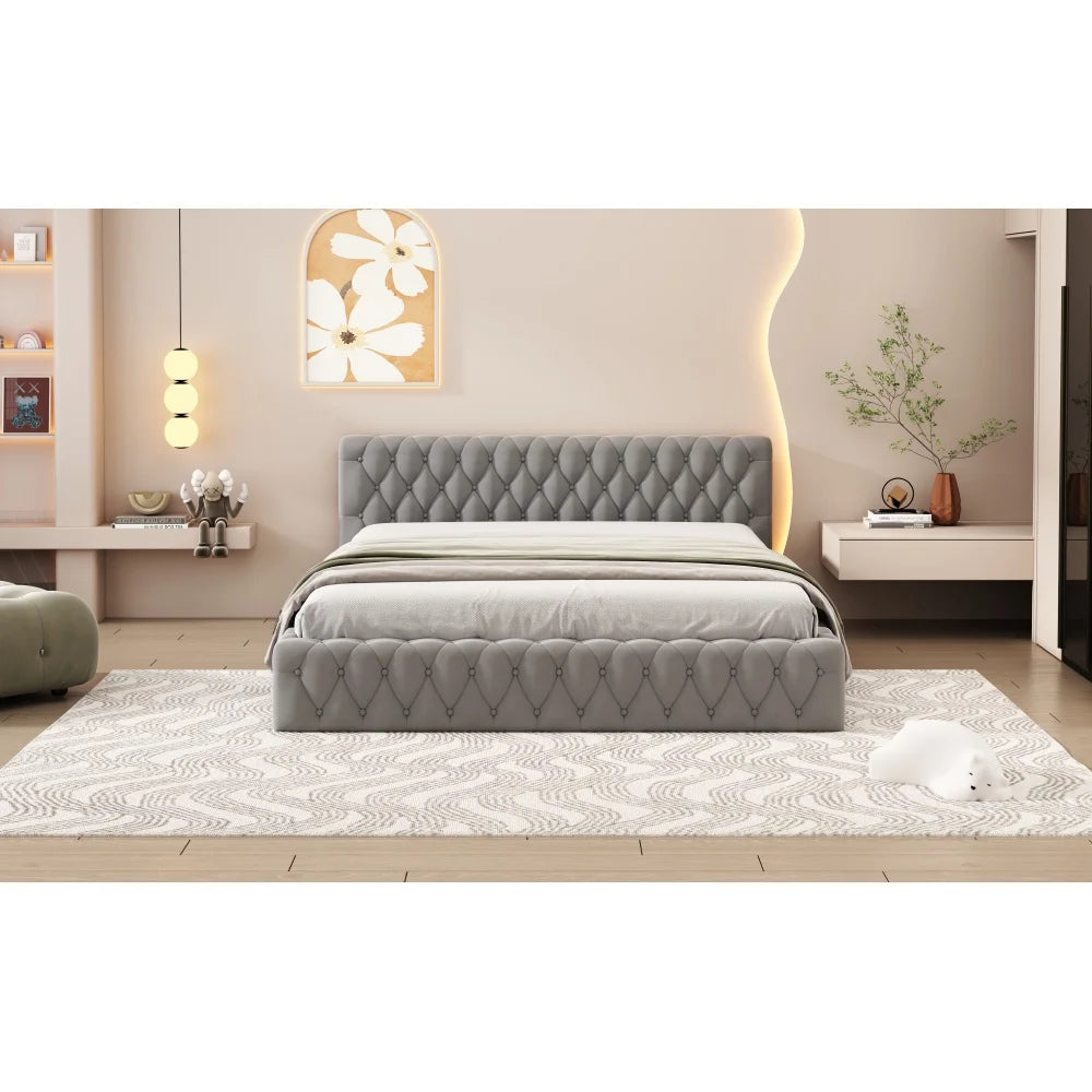 Lit double moderne 140x200 cm pour ado, velours doux pour la peau, Gris