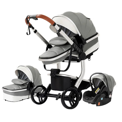 Poussette bébé 3 en 1 poussette nouveau-né poussette landau haute qualité bébé Senior Portable roue en caoutchouc PU cuir Parm