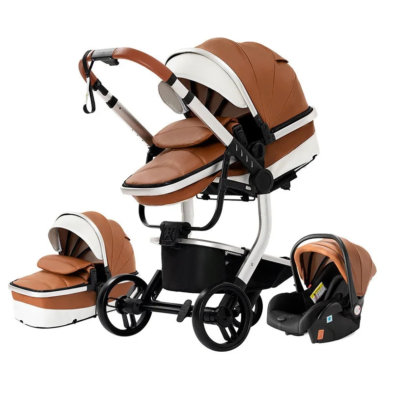 Poussette bébé 3 en 1 poussette nouveau-né poussette landau haute qualité bébé Senior Portable roue en caoutchouc PU cuir Parm